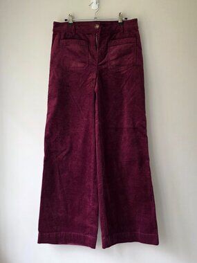 LOFT Palmer Wide Leg Corduroy Pants | Size 4 | Burgundy Maroon Pockets LIKE NEW